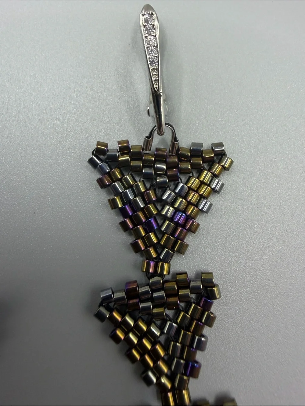 Handcrafted Iridescent Tri-Tier Bead Drop Earrings - Silver Hooks